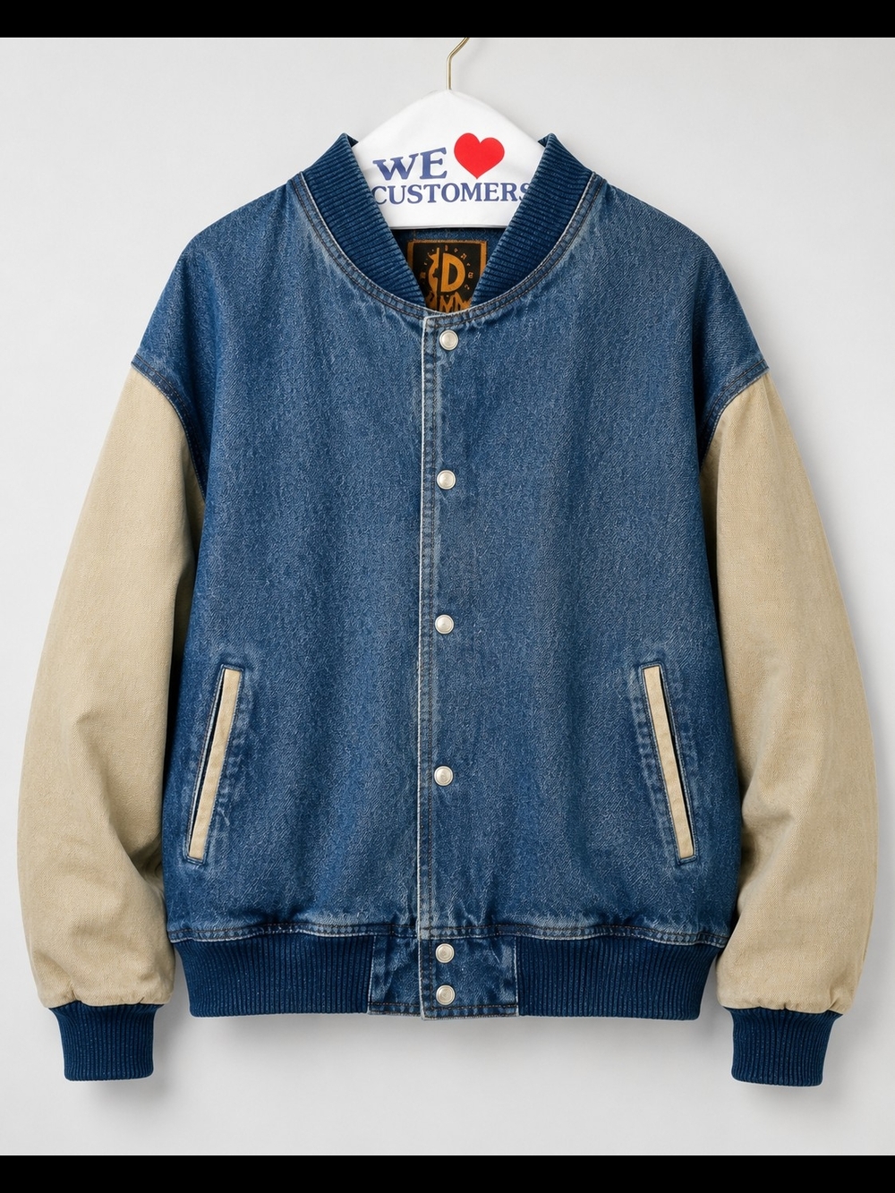 Denim Varsity Bomber Jacket - Blue